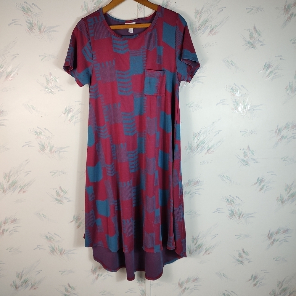 Lularoe Red Blue Checkered Print Midi Dress M - Picture 1 of 9
